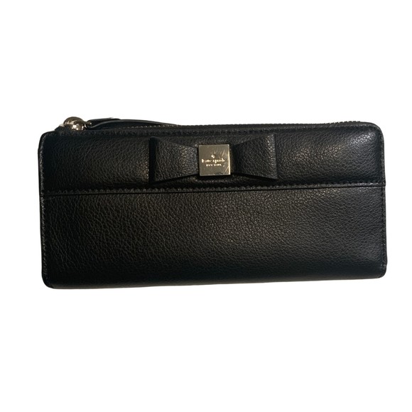 kate spade Handbags - Kate Spade | Nisha Black Bow Leather Wallet Zip Closure Inner Pocket Card Slots